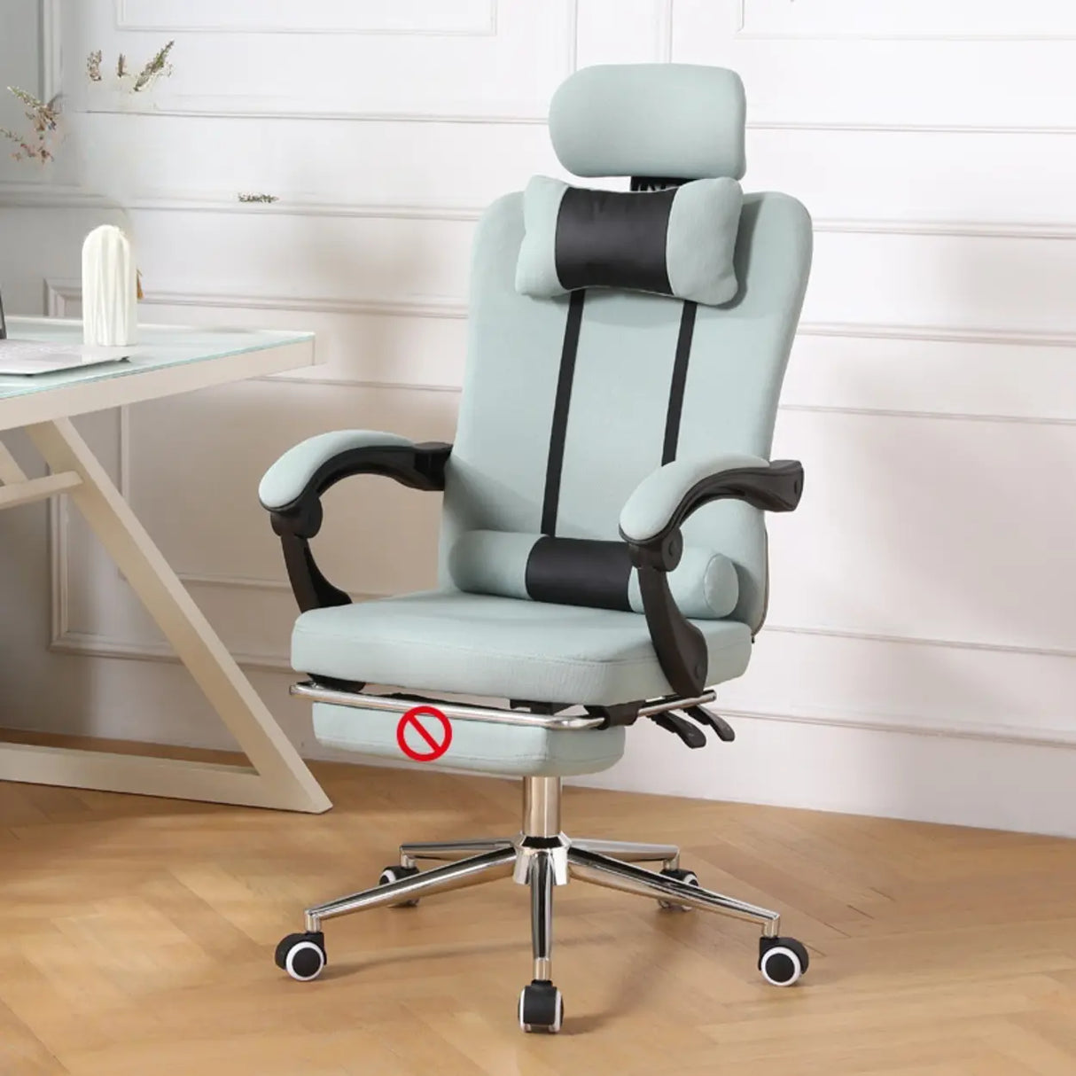 Cyan Ergonomic Fabric Steel Boss Office Chair with Headrest Image - 7