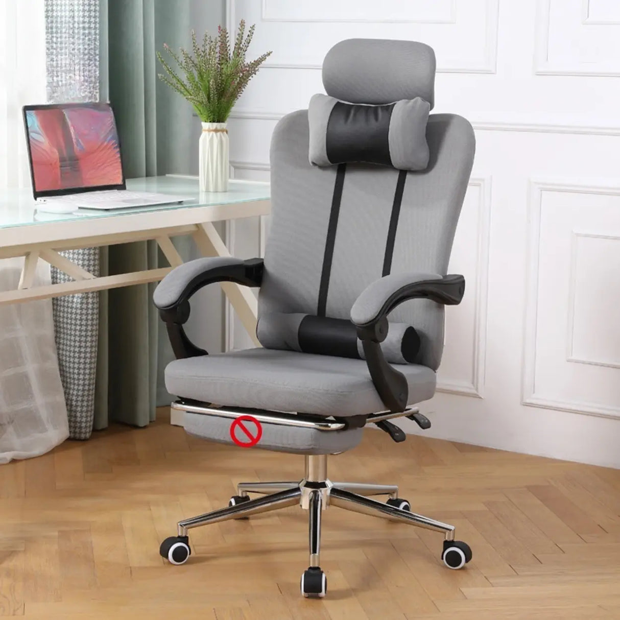 Cyan Ergonomic Fabric Steel Boss Office Chair with Headrest Image - 9