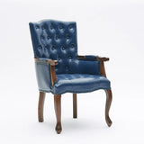Cyan Oiled Leather Recessed Arm Tufted Accent Chair Image - 12