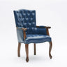 Cyan Oiled Leather Recessed Arm Tufted Accent Chair Image - 12