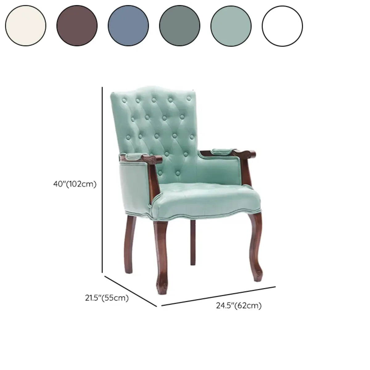 Cyan Oiled Leather Recessed Arm Tufted Accent Chair 