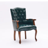 Cyan Oiled Leather Recessed Arm Tufted Accent Chair Image - 4