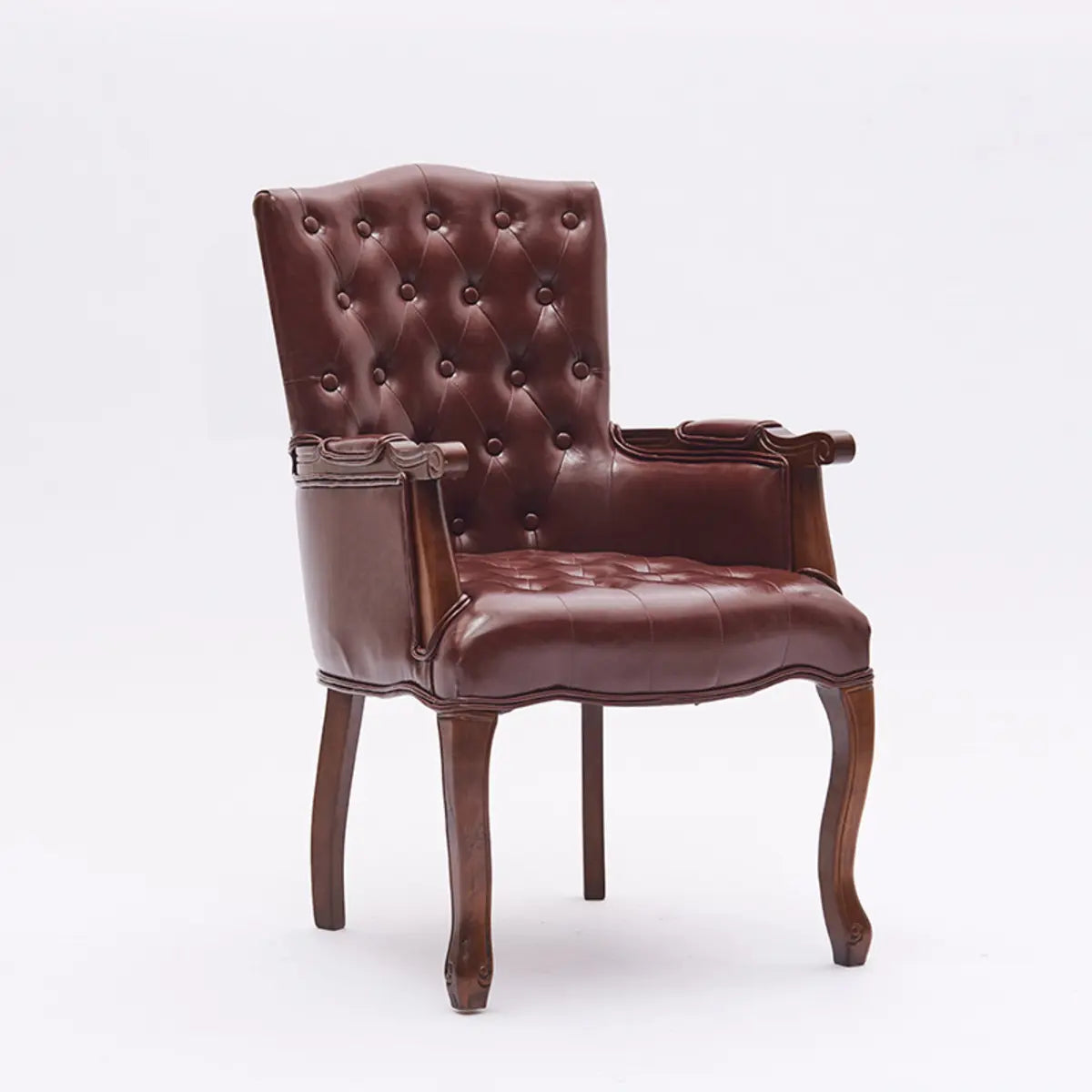 Cyan Oiled Leather Recessed Arm Tufted Accent Chair Image - 6