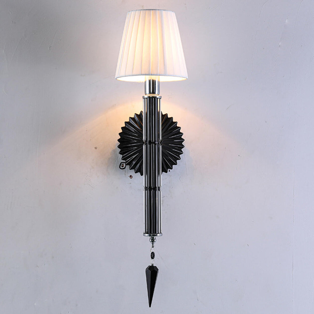 Cylinder White Pleated Glass Bedroom Wall Sconce Image - 14