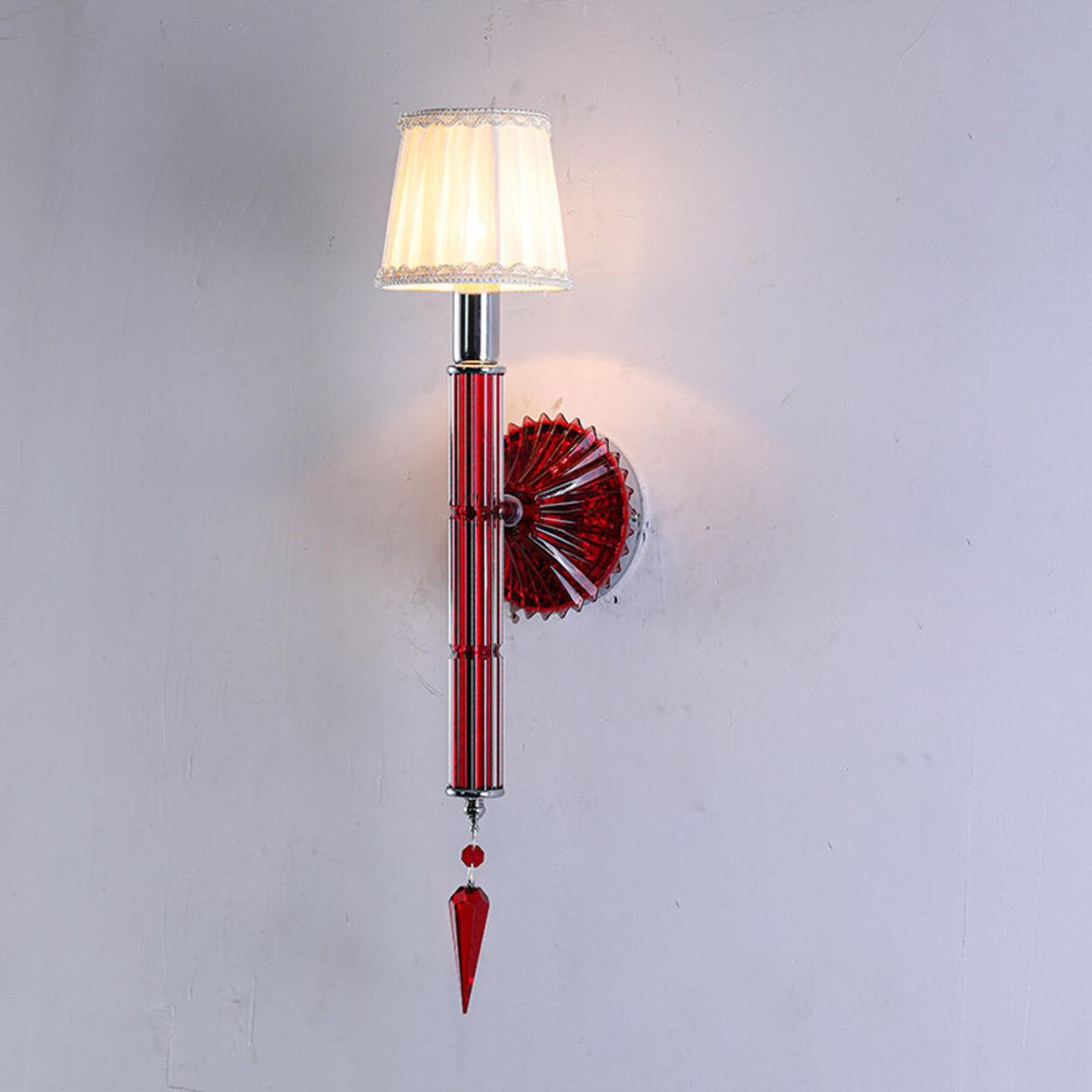 Cylinder White Pleated Glass Bedroom Wall Sconce Image - 3