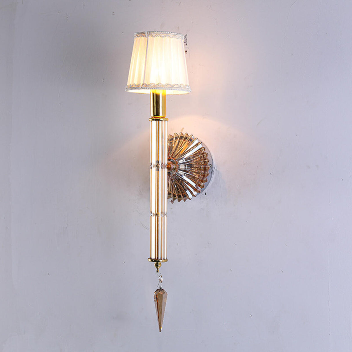 Cylinder White Pleated Glass Bedroom Wall Sconce Image - 5