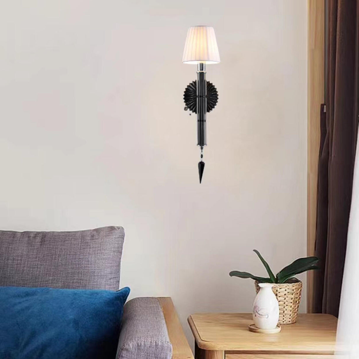 Cylinder White Pleated Glass Bedroom Wall Sconce Image - 6