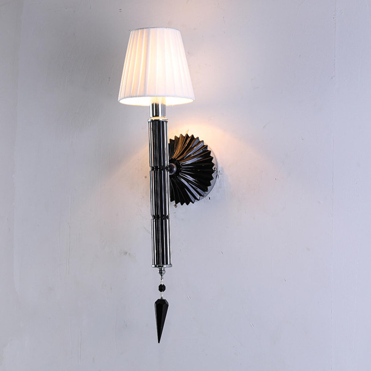 Cylinder White Pleated Glass Bedroom Wall Sconce Image - 7