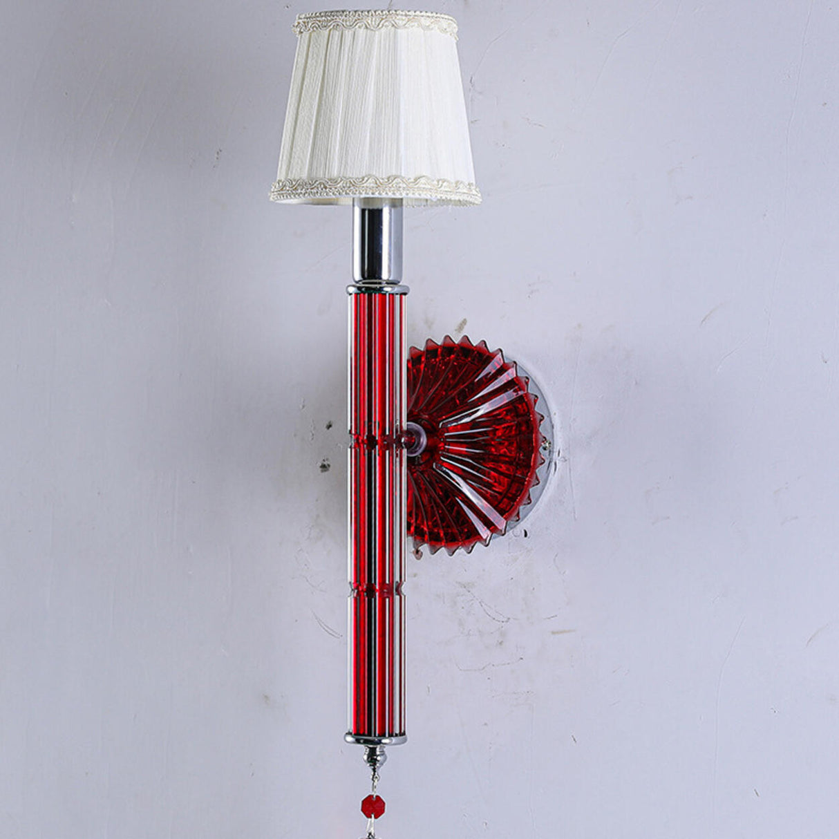 Cylinder White Pleated Glass Bedroom Wall Sconce Image - 8