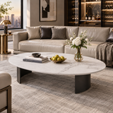 Oval Scratch Resistant Stone Top Iron Base Coffee Table
