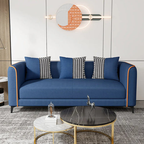 Dark Blue Mildew Resistant Tech Cloth Tuxedo Arm Sofa Image - 1