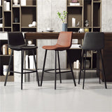 Minimalist Gray/Chalk/Dark Blue Tanned Hide Bar Stools with Quadrilateral Seat and Foot Pedestal Image - 1