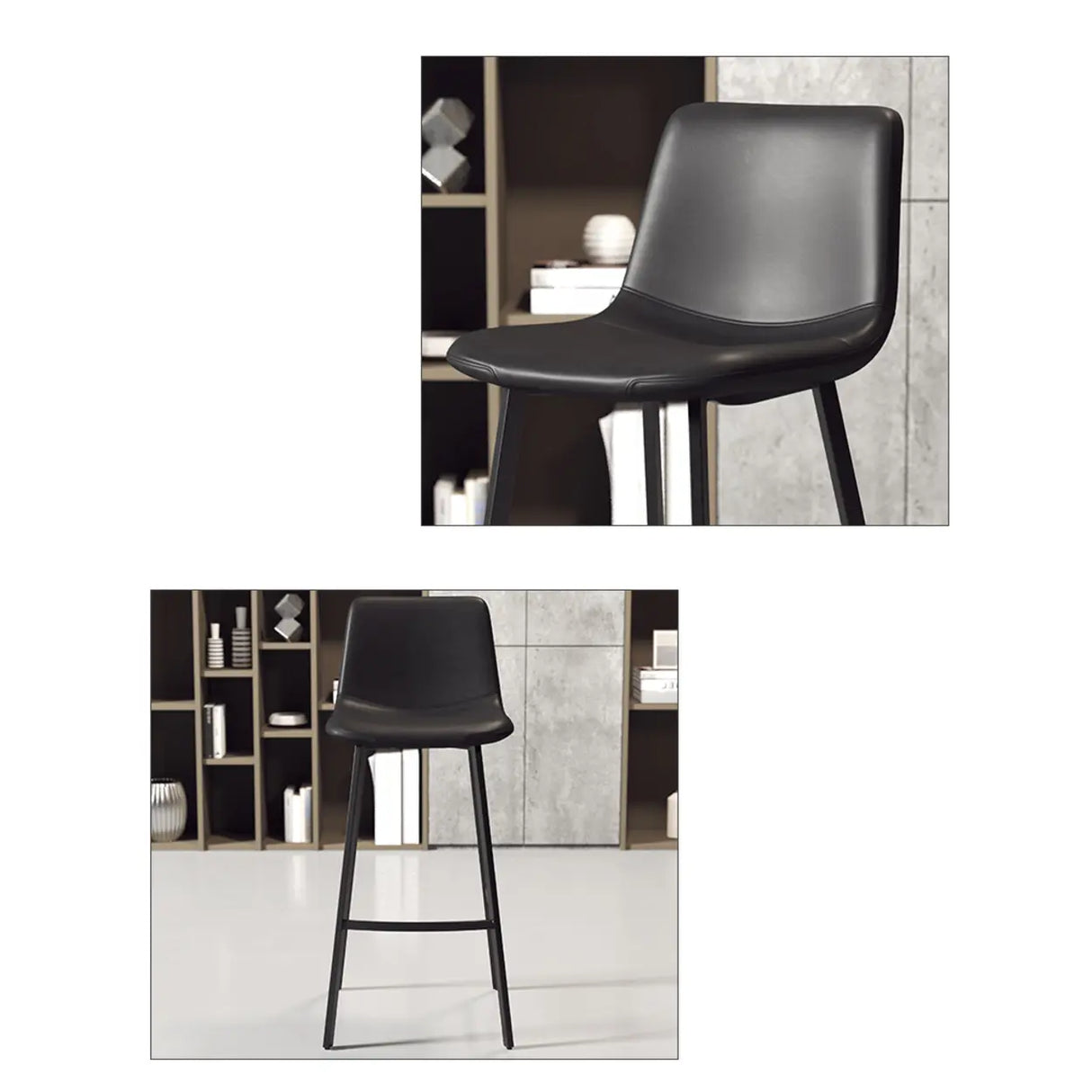 Minimalist Gray/Chalk/Dark Blue Tanned Hide Bar Stools with Quadrilateral Seat and Foot Pedestal Image - 11