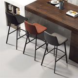 Minimalist Gray/Chalk/Dark Blue Tanned Hide Bar Stools with Quadrilateral Seat and Foot Pedestal Image - 3