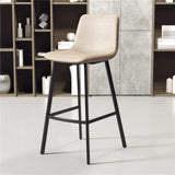 Minimalist Gray/Chalk/Dark Blue Tanned Hide Bar Stools with Quadrilateral Seat and Foot Pedestal Image - 7