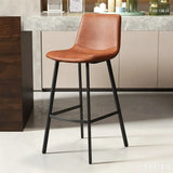 Minimalist Gray/Chalk/Dark Blue Tanned Hide Bar Stools with Quadrilateral Seat and Foot Pedestal Image - 8