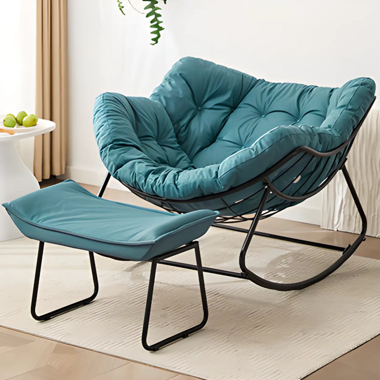 Dark Blue Waterproof Upholstered Tufted Rocking Chair Image - 1