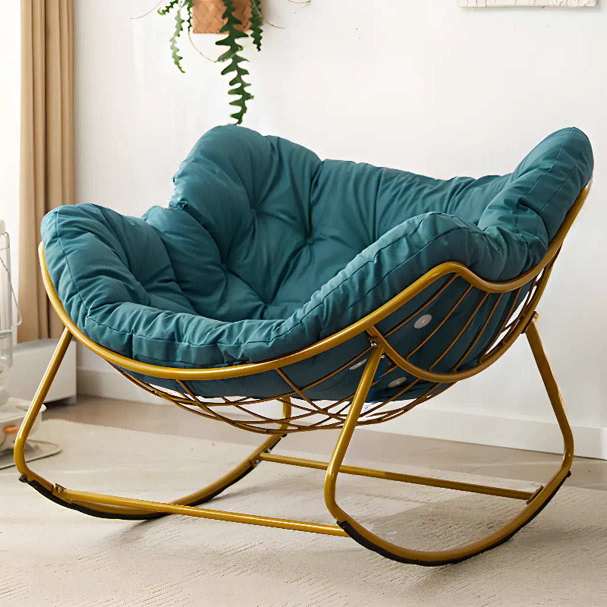 Dark Blue Waterproof Upholstered Tufted Rocking Chair Image - 13