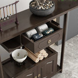 Dark Brown Wood Floor Shelf Console Table with Drawer Image - 10