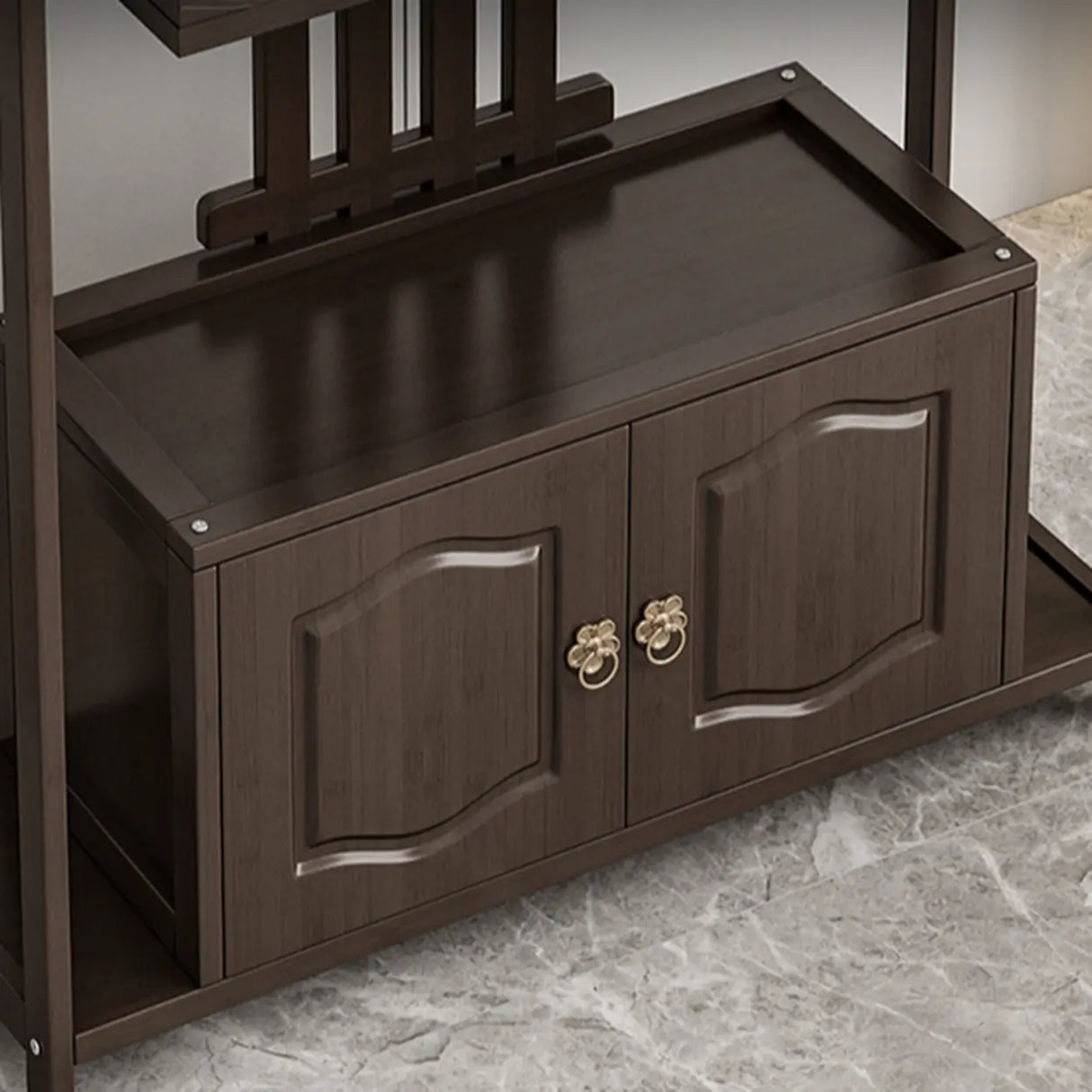 Dark Brown Wood Floor Shelf Console Table with Drawer Image - 12