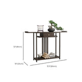 Dark Brown Wood Floor Shelf Console Table with Drawer Image - 15