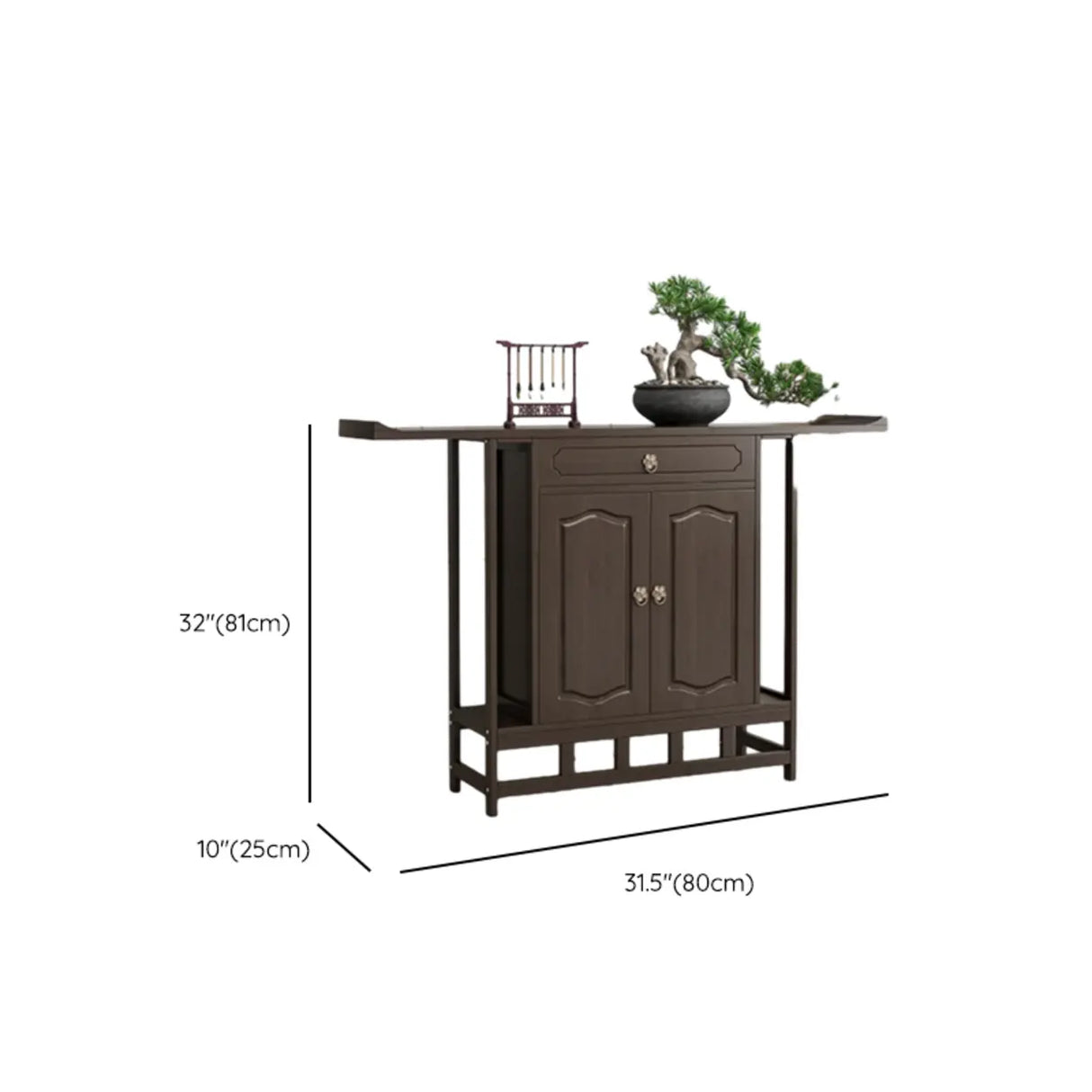 Dark Brown Wood Floor Shelf Console Table with Drawer Image - 16