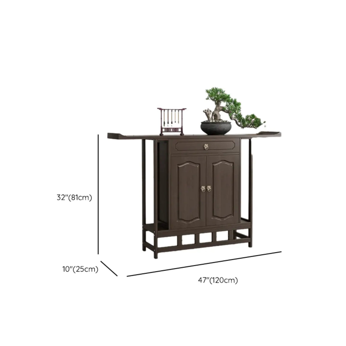 Dark Brown Wood Floor Shelf Console Table with Drawer Image - 22