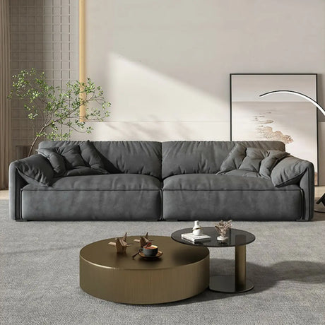 Dark Gray Abrasive Cloth Pillow Back 4 Seats Sofa Image - 1