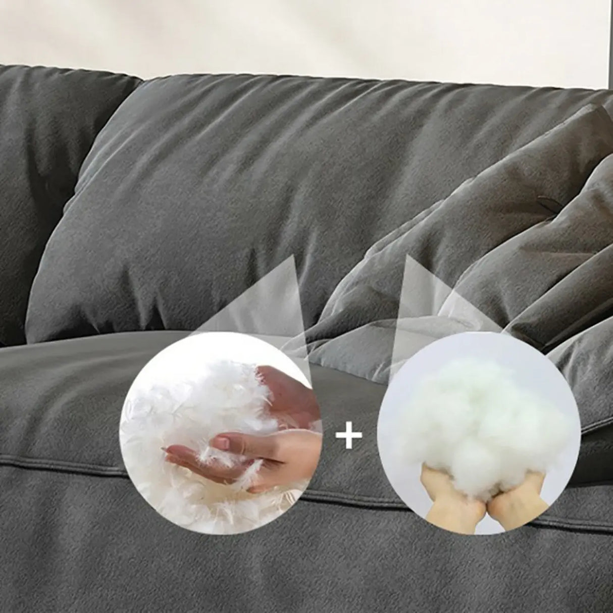 Dark Gray Abrasive Cloth Pillow Back 4 Seats Sofa Image - 12