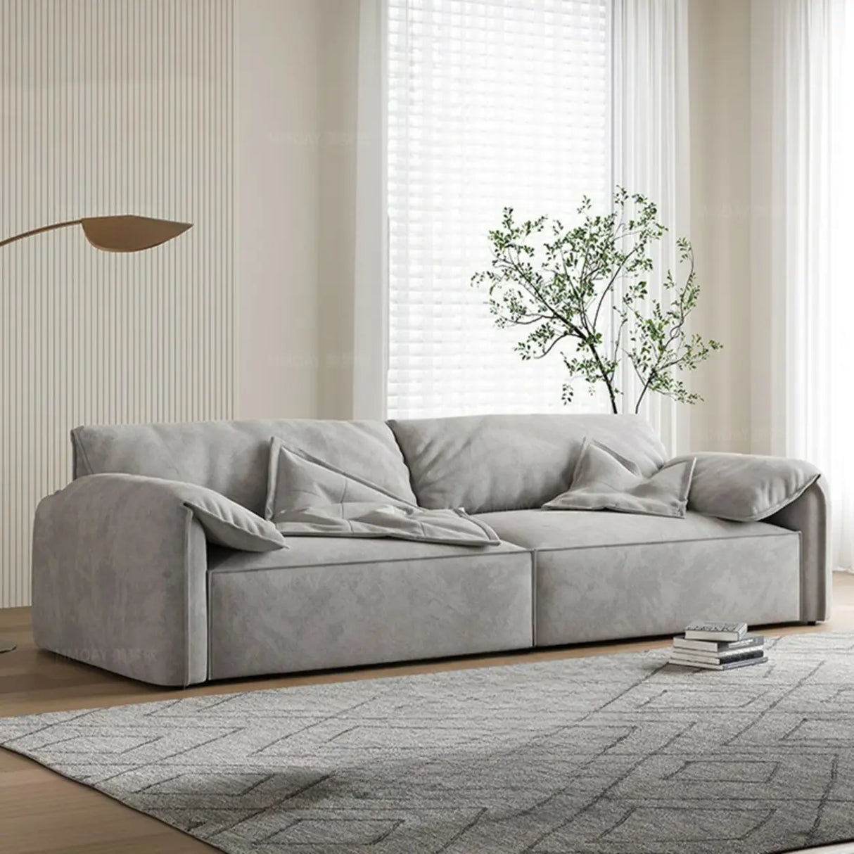 Dark Gray Abrasive Cloth Pillow Back 4 Seats Sofa Image - 5