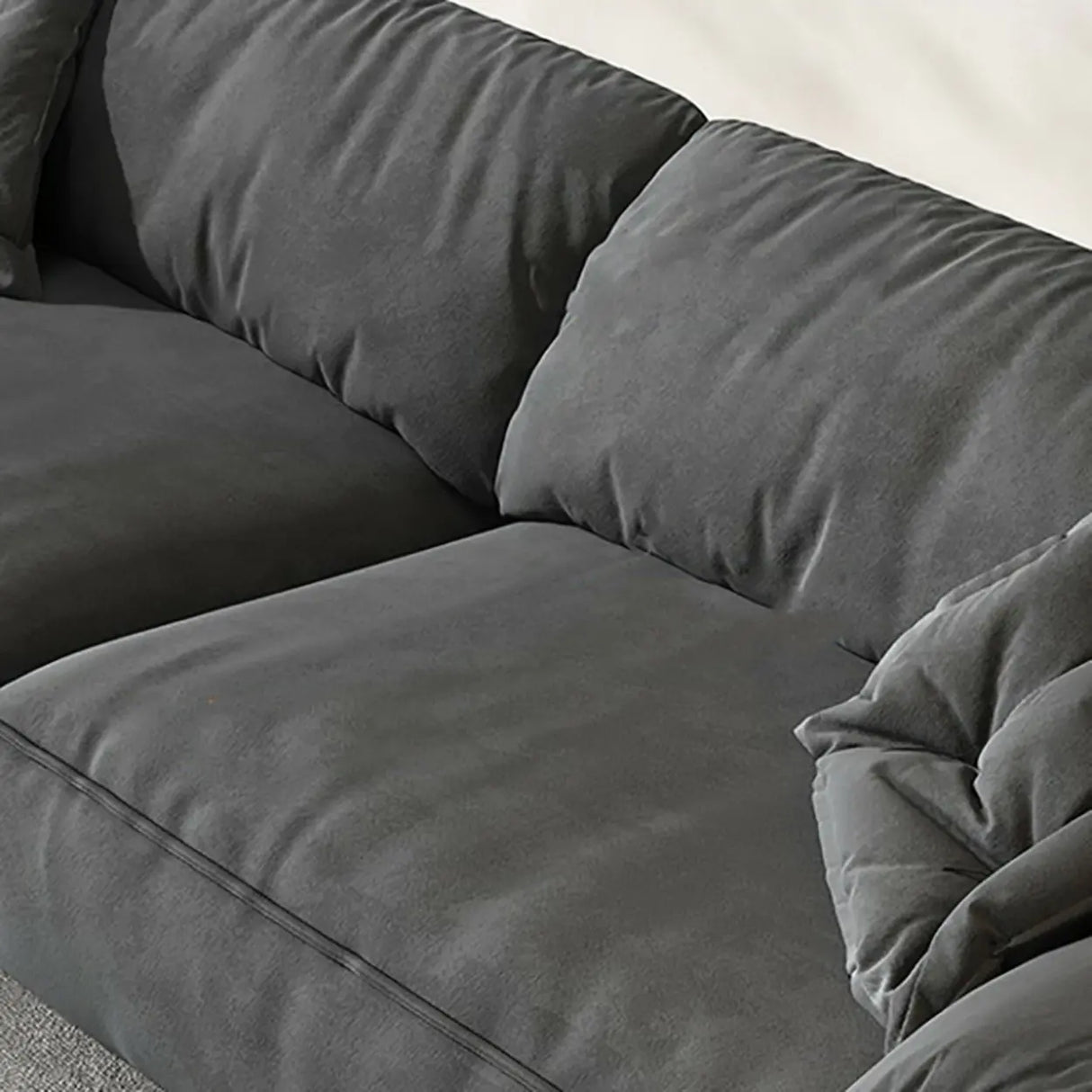 Dark Gray Abrasive Cloth Pillow Back 4 Seats Sofa Image - 8
