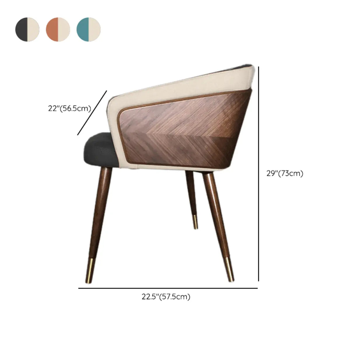 Dark Gray-Beige Fixed Back Arm Chair with Four Legs 