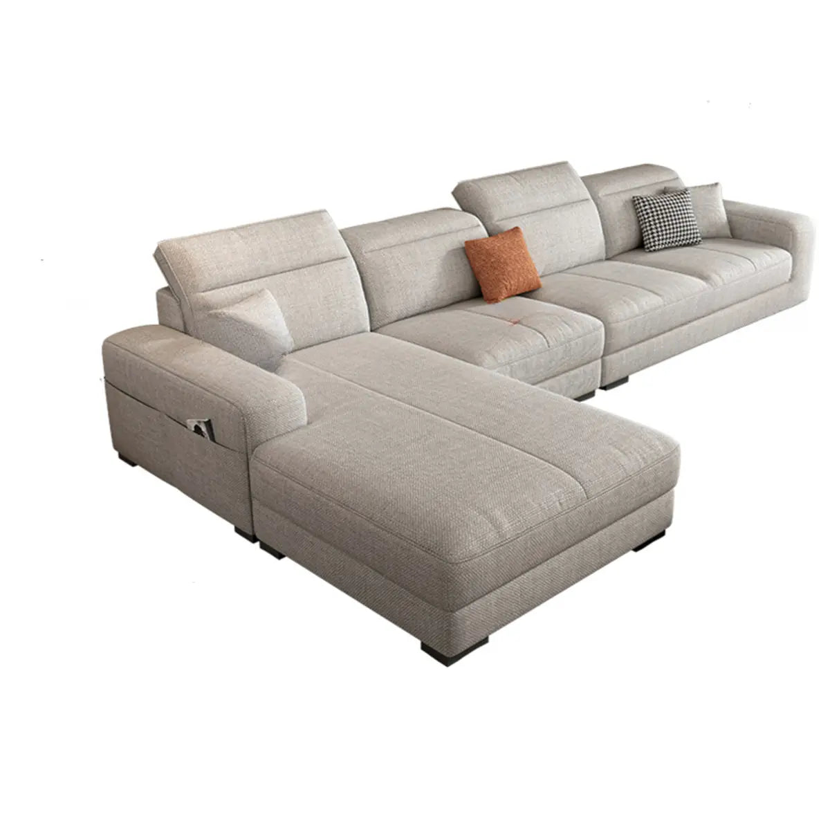 Dark Gray Cotton Linen Square Arm Large Sofa Chaise Image - 6