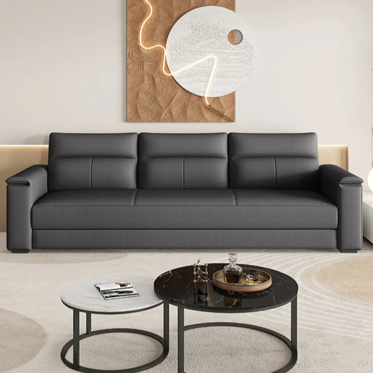 Dark Gray Scratch Resistant Cloth Cushion Back Sofa Image - 1