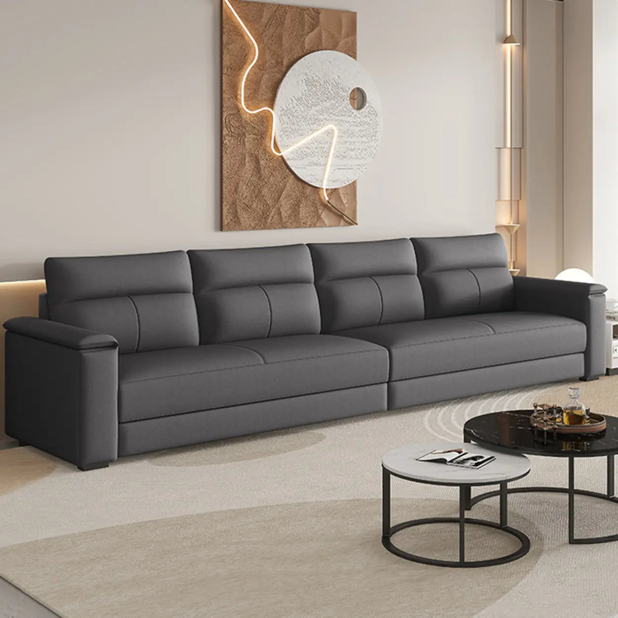 Dark Gray Scratch Resistant Cloth Cushion Back Sofa Image - 4