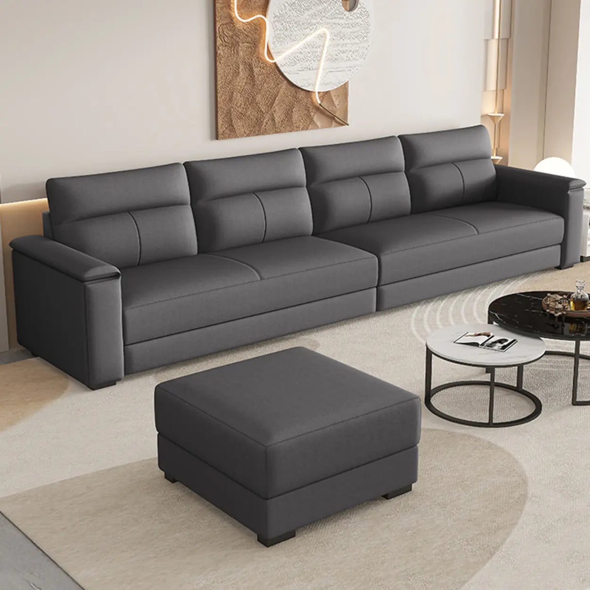 Dark Gray Scratch Resistant Cloth Cushion Back Sofa Image - 5