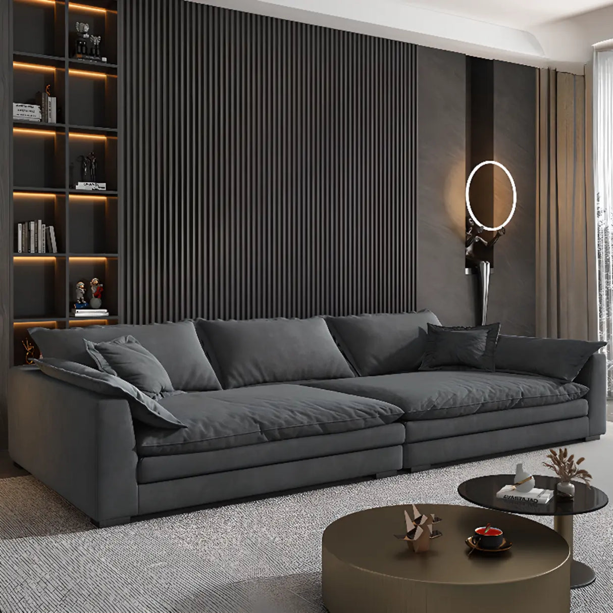 Dark Gray Stain Resistant Abrasive Cloth Foam Fill Sofa Image - 1
