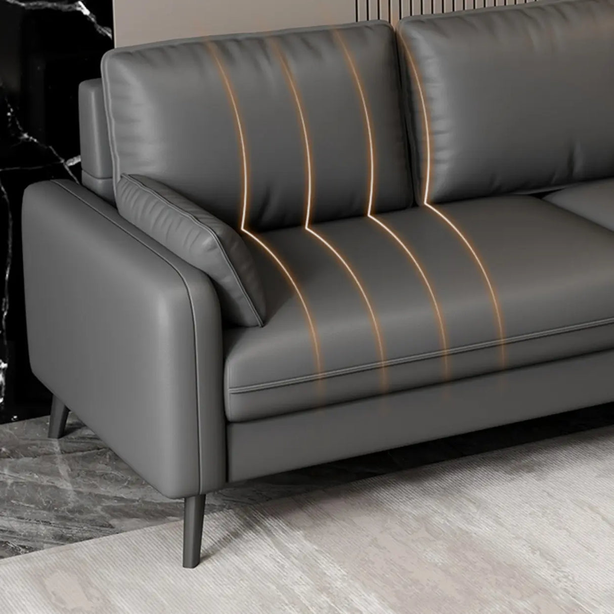 Dark Gray Stain Resistant Leather Square Arm Loveseat Image - 11