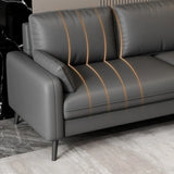 Dark Gray Stain Resistant Leather Square Arm Loveseat Image - 11
