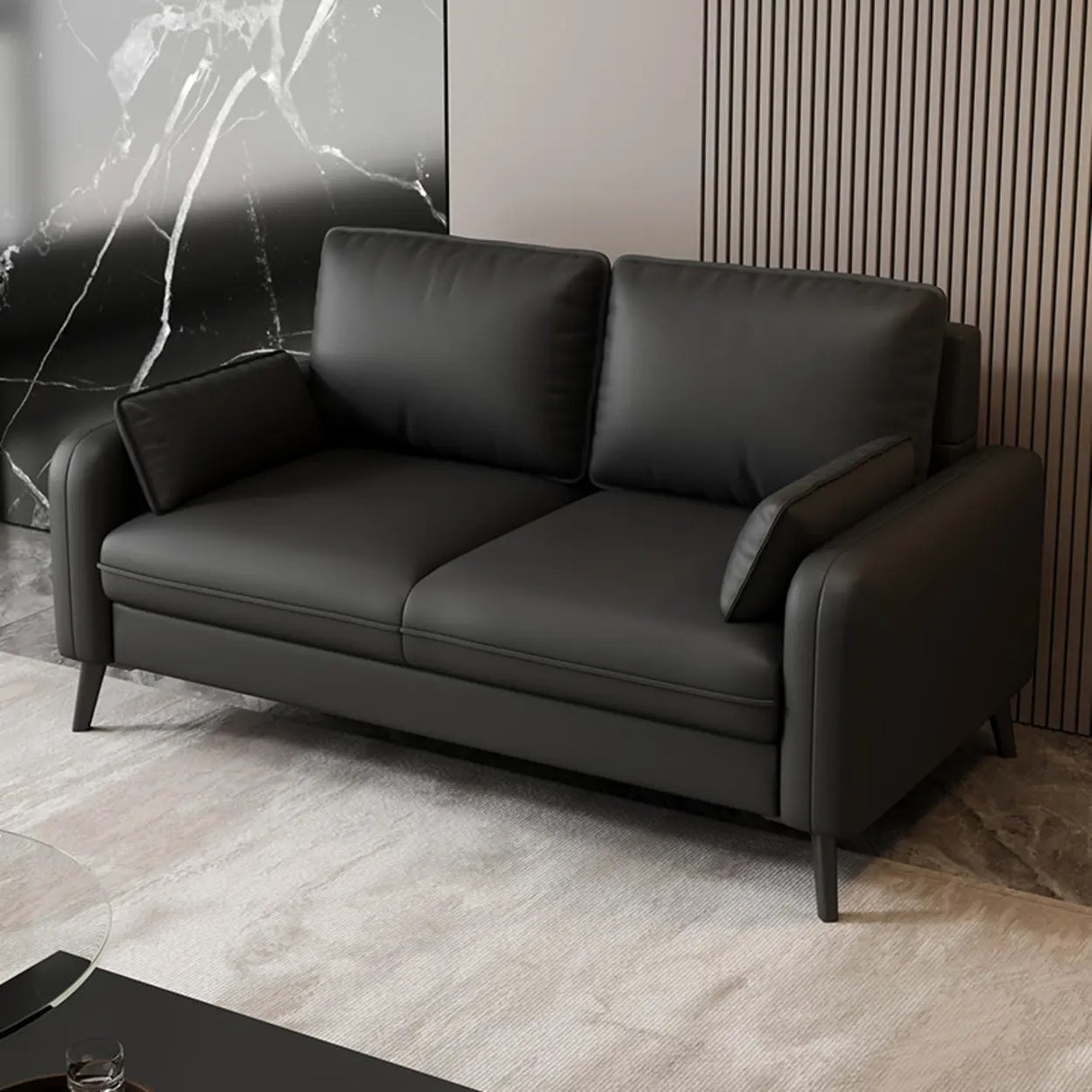 Dark Gray Stain Resistant Leather Square Arm Loveseat Image - 14