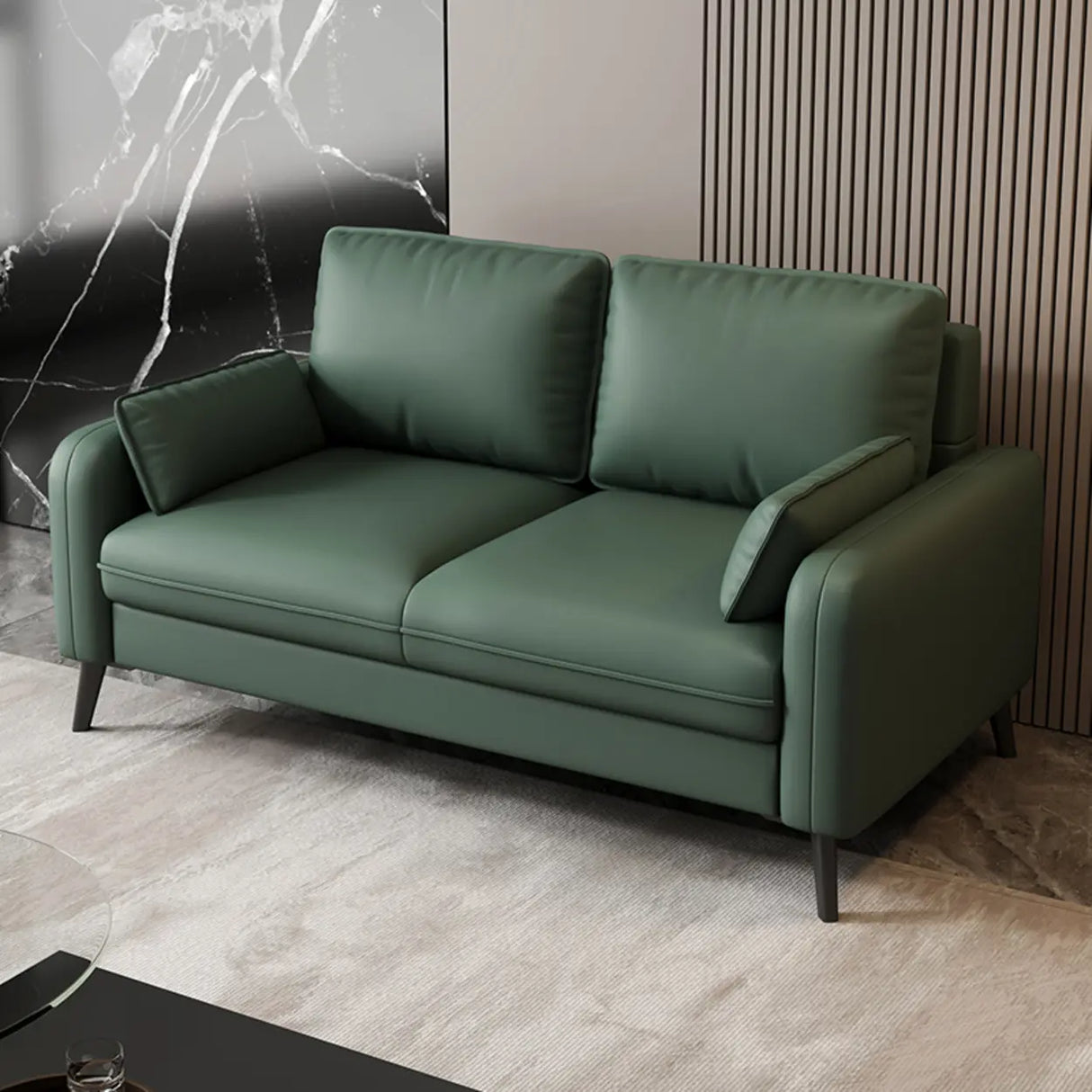 Dark Gray Stain Resistant Leather Square Arm Loveseat Image - 15