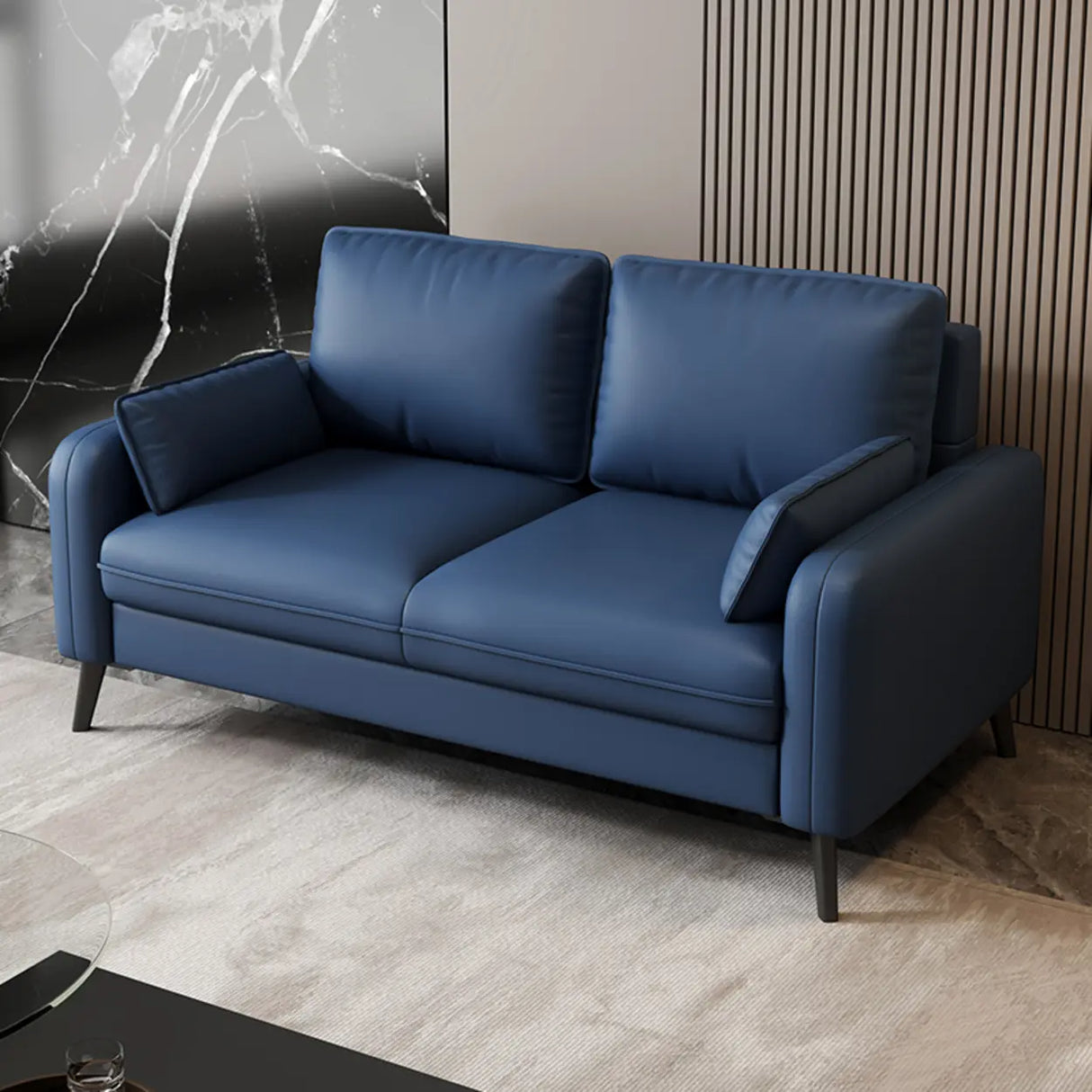 Dark Gray Stain Resistant Leather Square Arm Loveseat Image - 16
