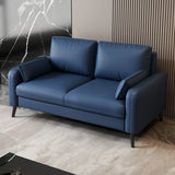 Dark Gray Stain Resistant Leather Square Arm Loveseat Image - 16