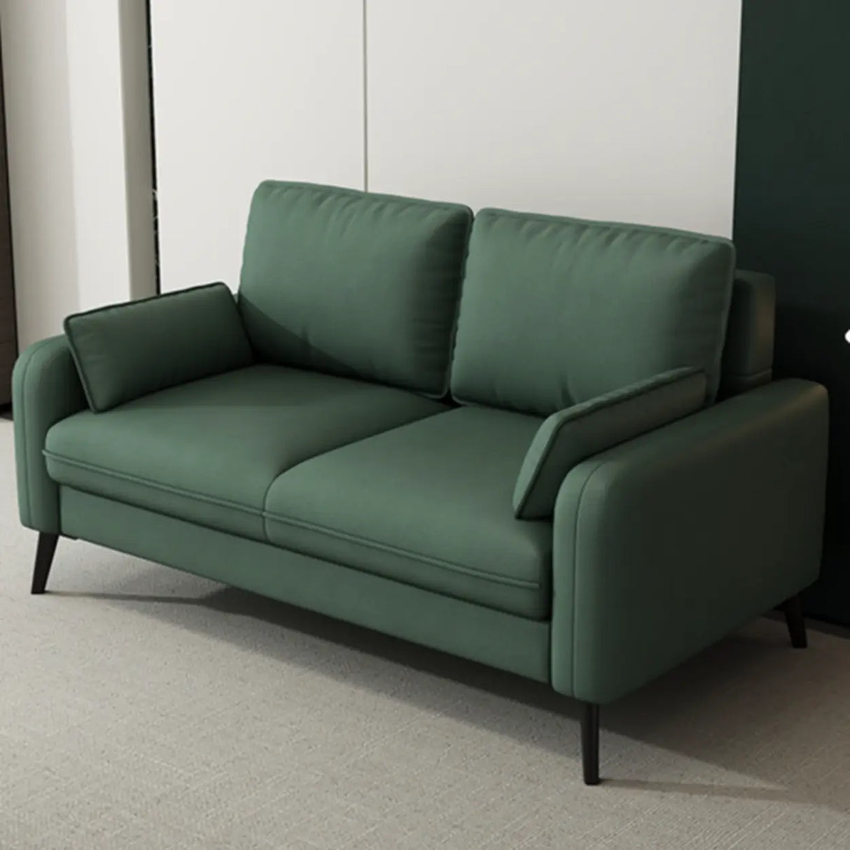 Dark Gray Stain Resistant Leather Square Arm Loveseat Image - 18