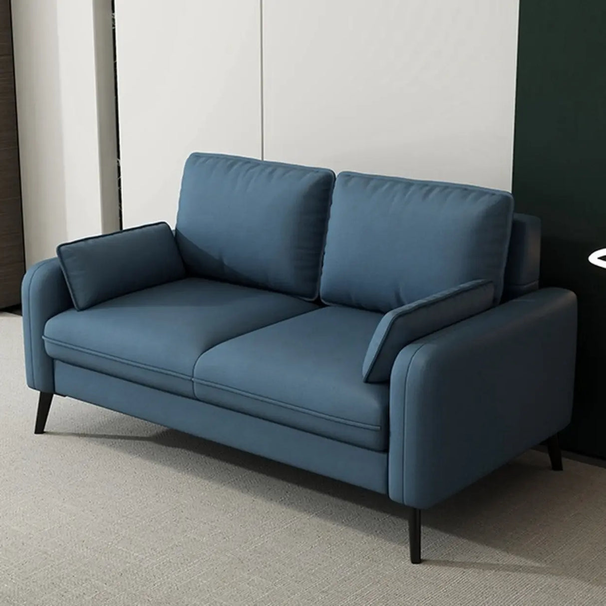 Dark Gray Stain Resistant Leather Square Arm Loveseat Image - 19