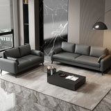 Dark Gray Stain Resistant Leather Square Arm Loveseat Image - 2