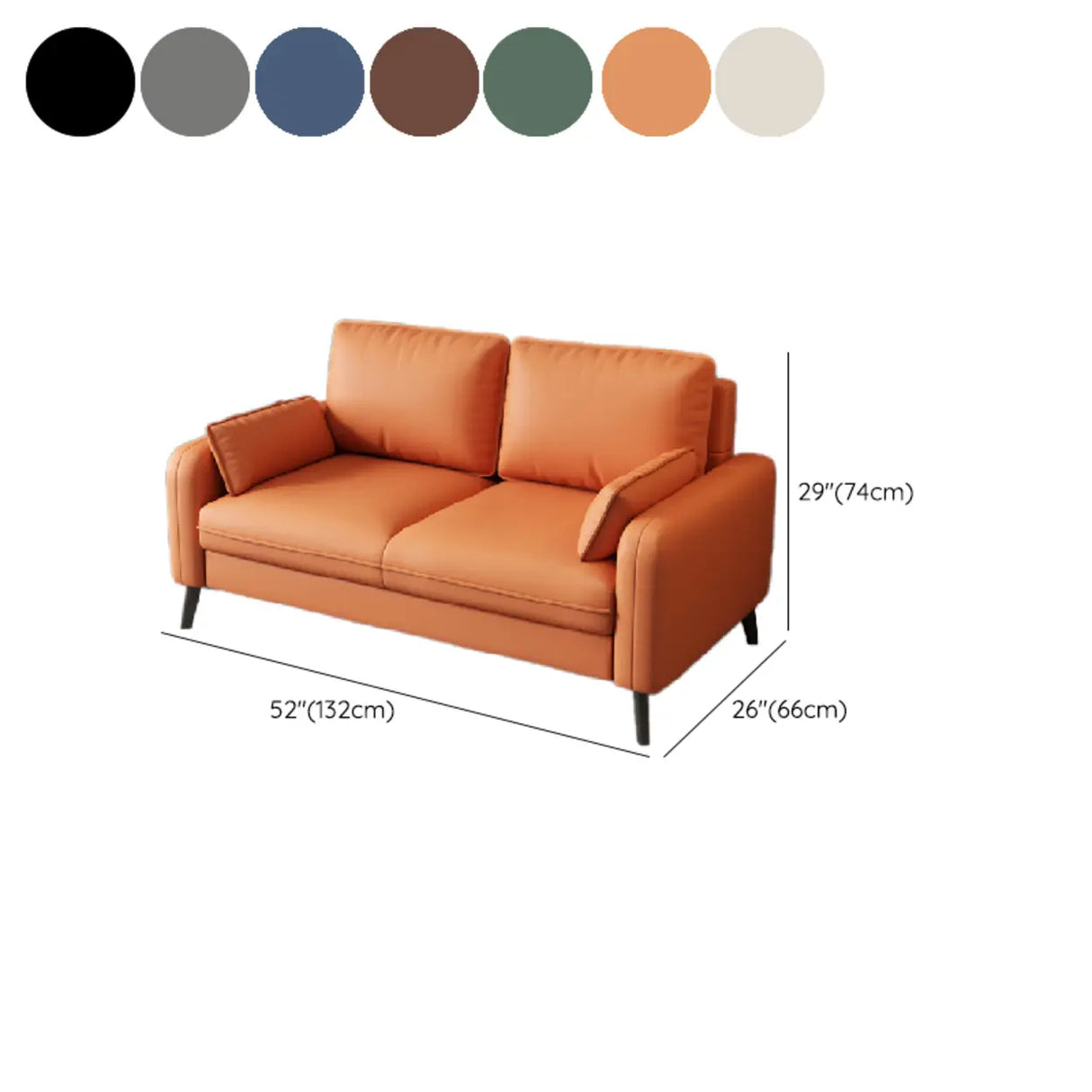 Dark Gray Stain Resistant Leather Square Arm Loveseat 
