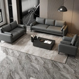 Dark Gray Stain Resistant Leather Square Arm Loveseat Image - 3