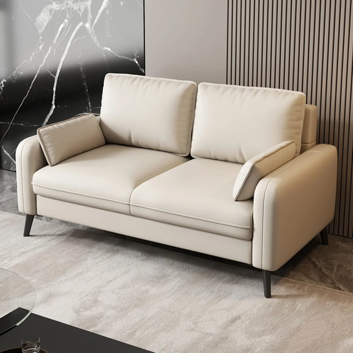 Dark Gray Stain Resistant Leather Square Arm Loveseat Image - 5