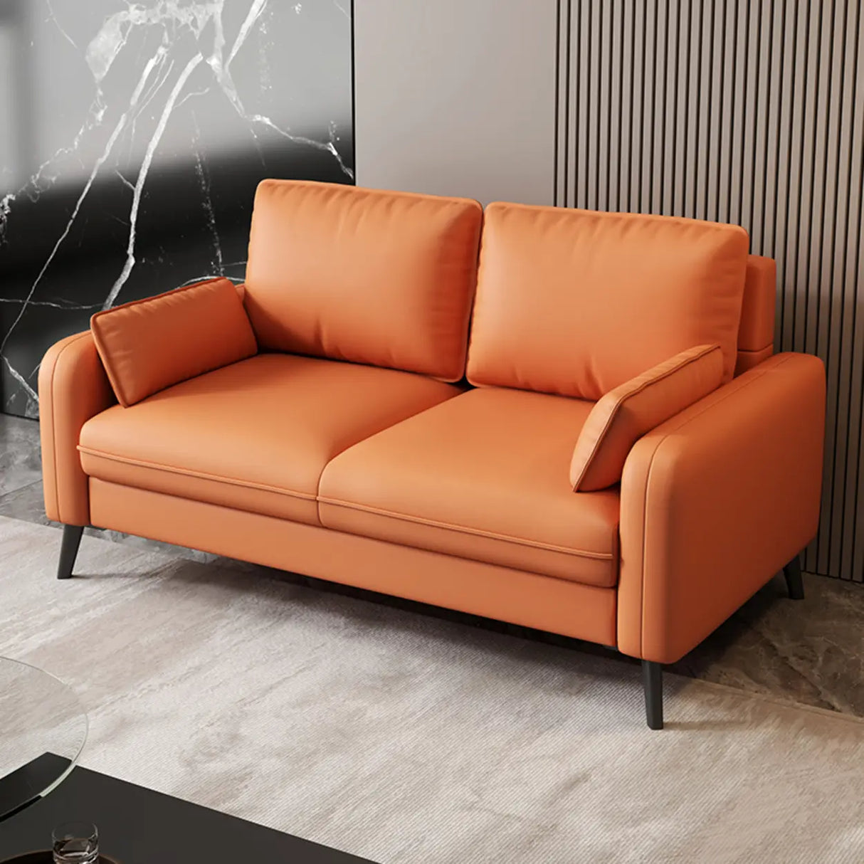 Dark Gray Stain Resistant Leather Square Arm Loveseat Image - 6